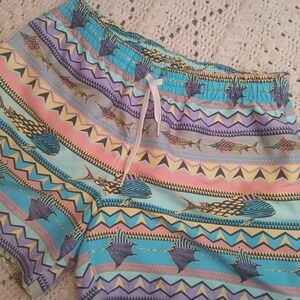 Chubbies Mens M Swim Trunks Aztec Shark Print USA Retro Festival Beach Shorts